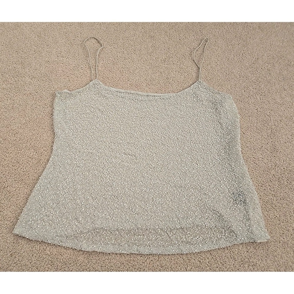 Women's  Beaded Embelished Camisole Tank Toplight Gray Green‎ Side Hooks